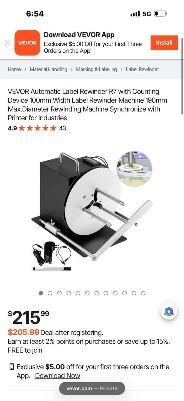 VEVOR - Automatic Label External Rewinder R7 24V 750mA